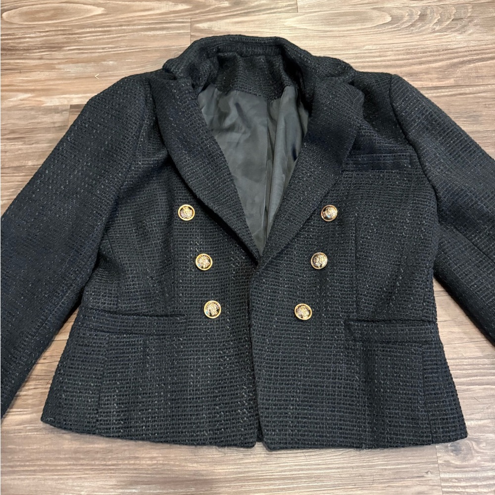 Elegant Black Double-Breasted Women's Jacket - Picture 2 of 6